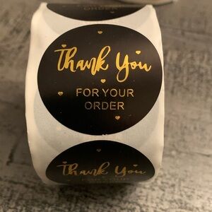 Thank You For Your Order Sticker Label 500 Round 1.5”x1.5” Black & Gold Foil NWT
